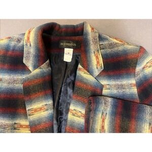 Vintage Requirements Blazer Women 14‎ Blue Aztec Wool Blend Western 80s USA